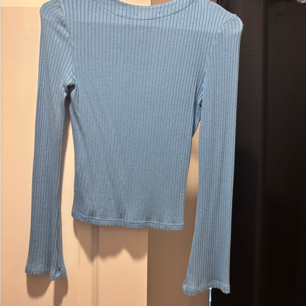 Reformation Blue Ribbed Button-Down Top - Picture 5 of 6